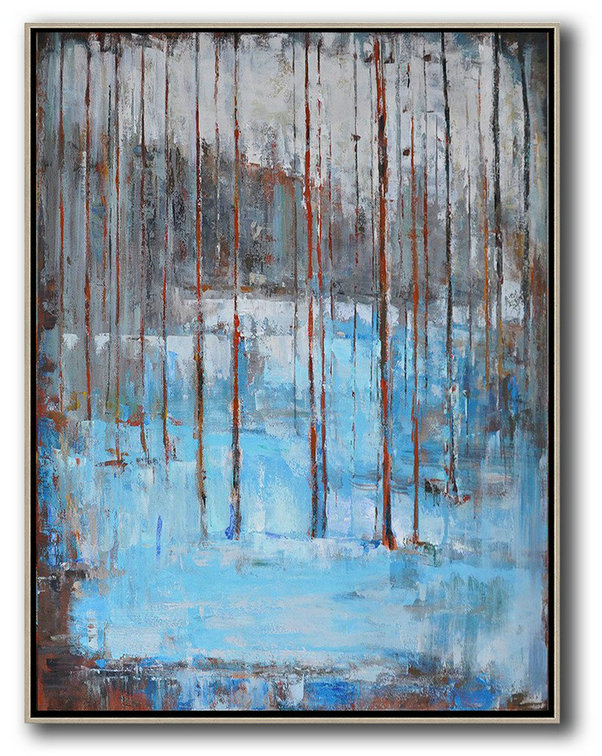 Abstract Landscape Painting,Modern Living Room Decor White,Grey,Red,Blue